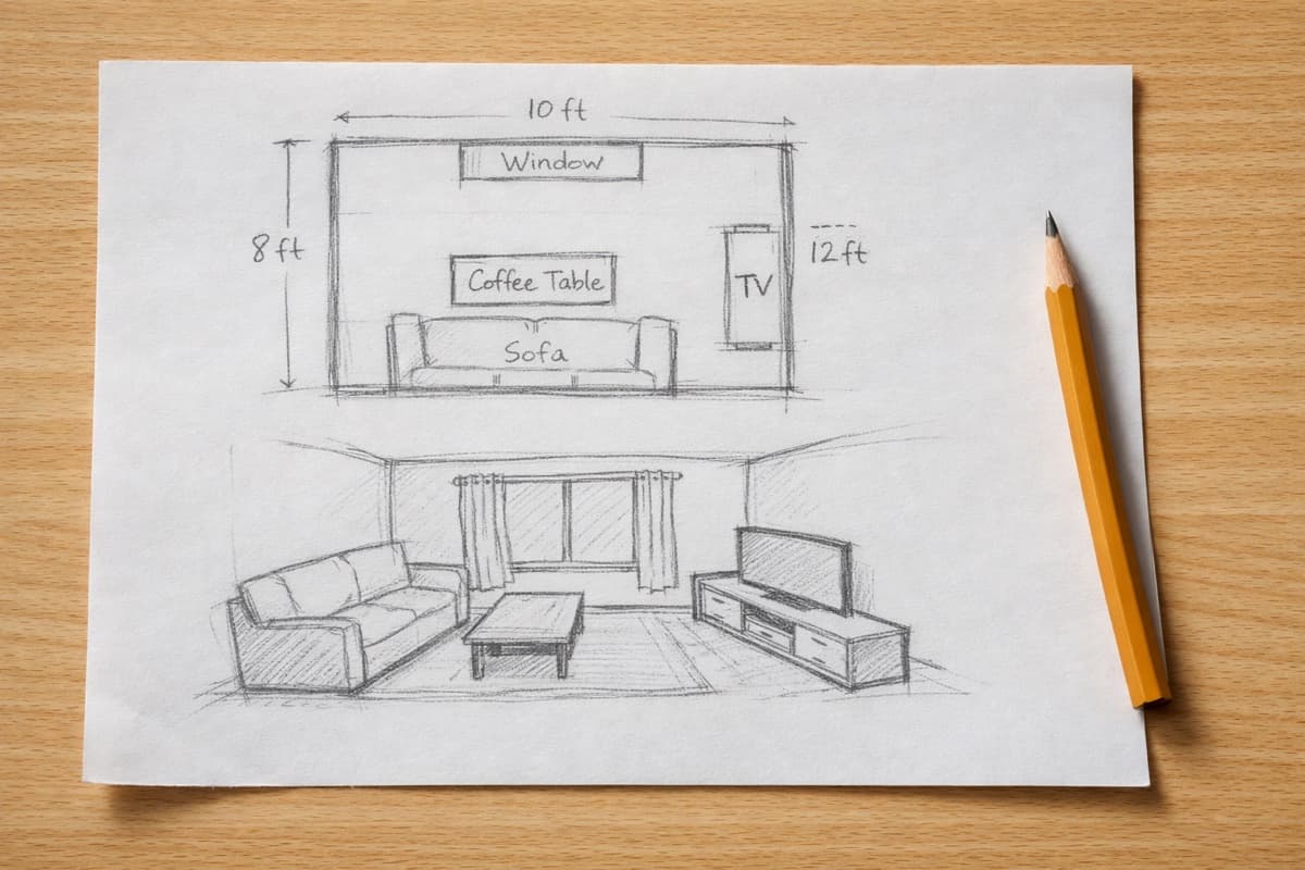 Room before Sketch to Image style AI transformation